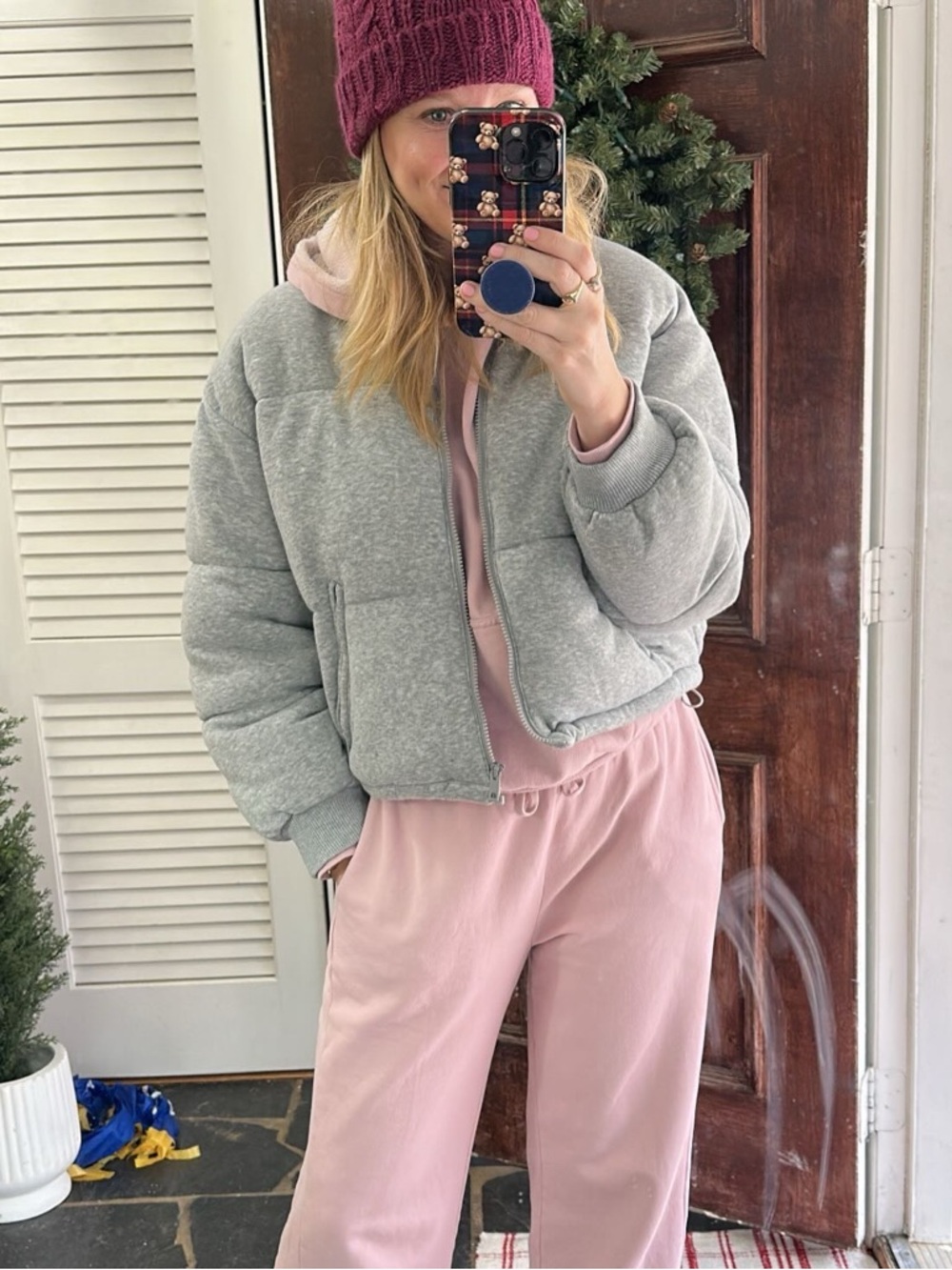 Time and Tru Gray Quilted Bomber Jacket